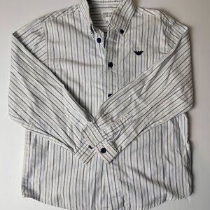 Armani Junior Blue and White Striped Button Down Shirt
